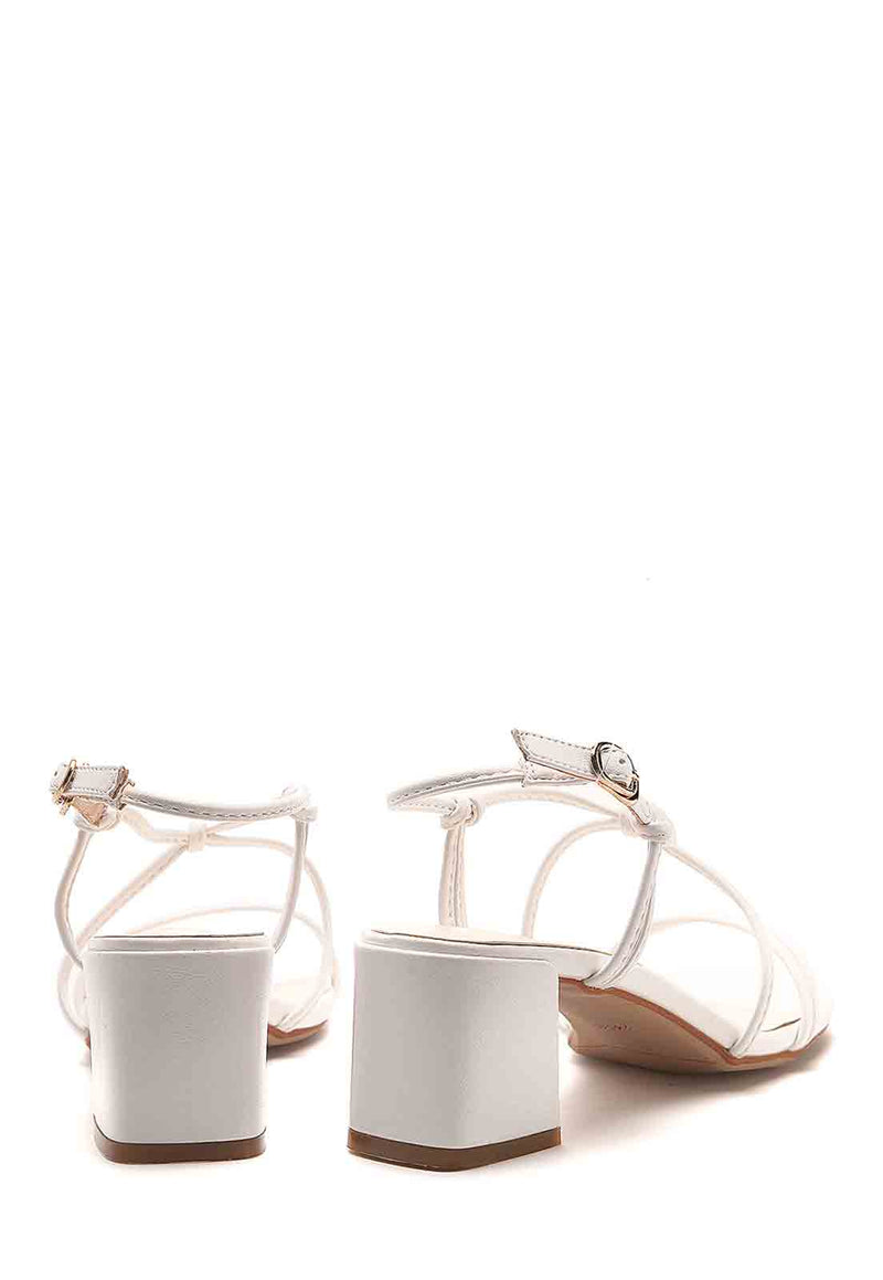 Sandalia de tiras delgadas y tacón ancho en blanco | Makena